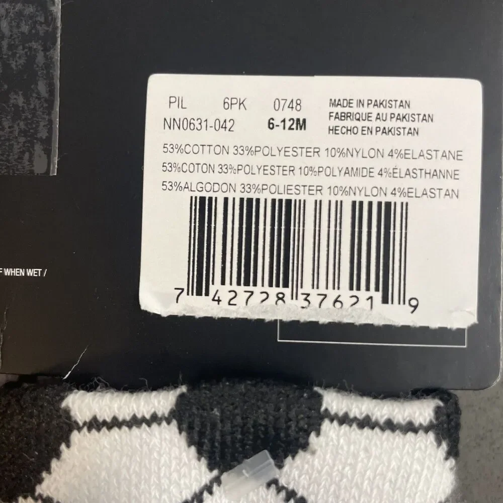 Nike Sports Ankle Gripper Socks 6-Pairs Newborn 6-12 Months Black/White/Gray